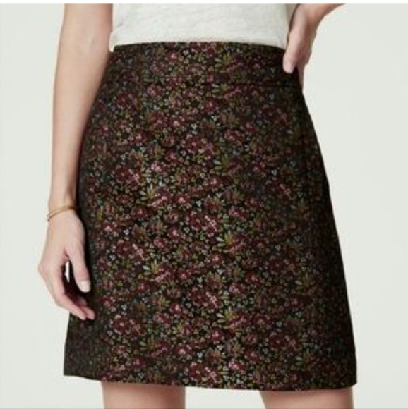 Loft Jacquard Floral Black Skirt With Pockets Size 4 - Picture 1 of 8